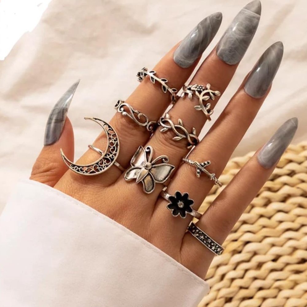 9 pcs Boho Butterfly Rings
